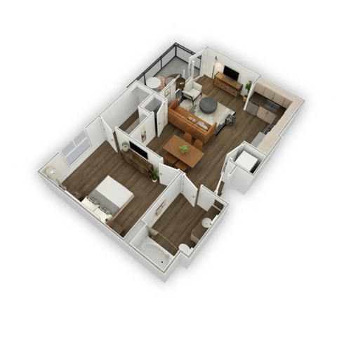 Floor plan for 1 bed, 1 bath, 703 sqft